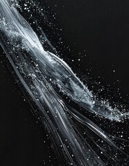 Abstract White Swirls on Black Background with Speckled Texture