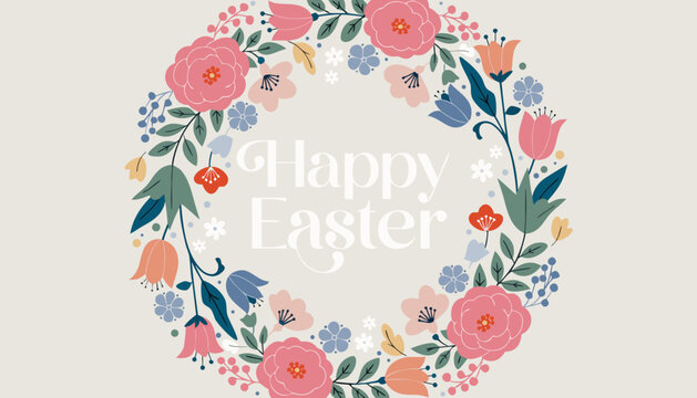 Charming Easter Floral Wreath with Soft Spring Colors