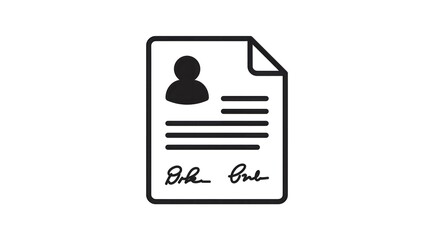 Fototapeta premium Outline icon illustration of a professional resume document, detailing personal information, work history, and signatures for job applications or official records