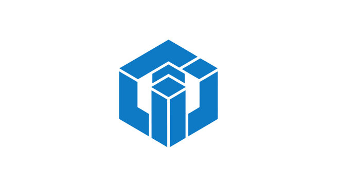 Blue 3D Cube Logo Design Element.