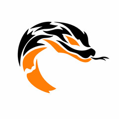 Tribal Snake Head Logo Design in Black and Orange