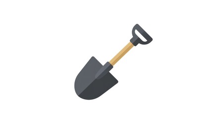 Modern flat design icon of a durable shovel, representing essential tools for gardening, construction, digging, and manual labor tasks, isolated on a pristine white backdrop