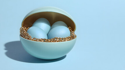 Blue eggs in golden nest