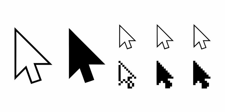 Variations of a computer cursor arrow in black and white