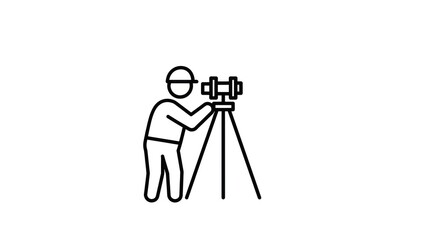 Outline icon of a skilled land surveyor or engineer using a precision total station on a tripod, symbolizing critical measurement, mapping, and construction planning