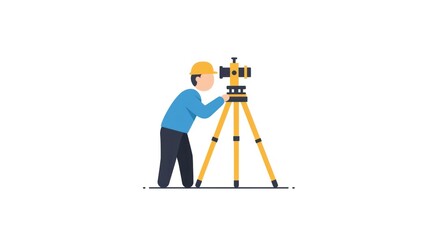 Professional land surveyor meticulously operating advanced optical equipment for precise terrain measurement and comprehensive site mapping in various engineering and construction projects