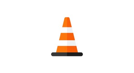 Conceptual flat design illustration of an orange traffic cone, a universal symbol for road safety, construction work, and temporary hazard warnings