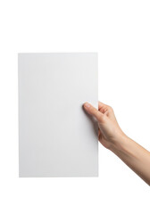 Obraz premium Hand holding a blank white sheet of paper isolated on transparent background