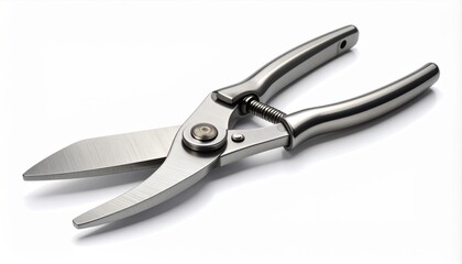 Obraz premium Silver Metal Pruning Shears with Comfort Grip on White Background