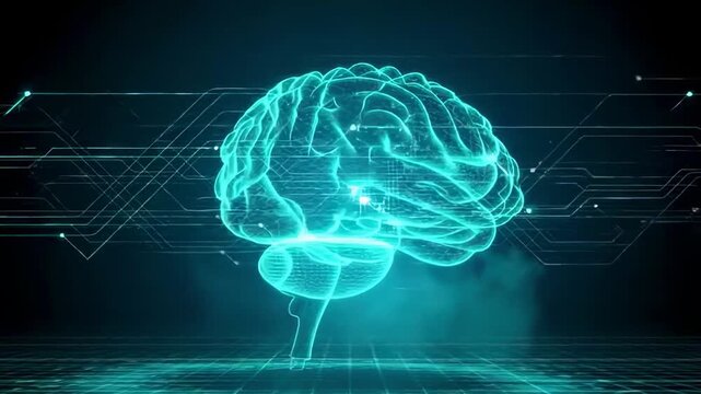 Digital Brain bid Data. Illustration of thinking process. Future technology animation.