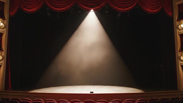 Curtains open at theater for a new performance in front of an eager audience ready to watch the show