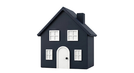 Dark Blue House with White Windows and Door