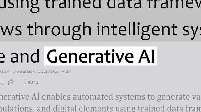 International news headlines about Generative AI and artificial intelligence technology, rotating news titles across media outlets, changing media landscape concept, seamless loop background.