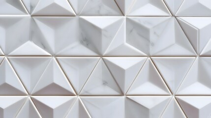 Obraz premium Close up of contemporary faceted geometric tiles in white with subtle marble veins offering a textured luxurious surface for interior design applications