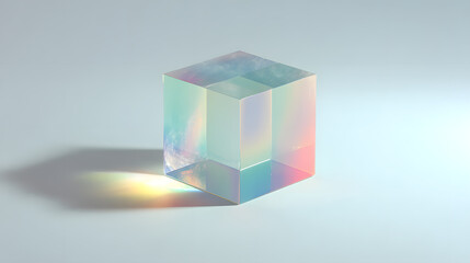 Iridescent cube on light surface