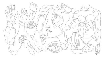 Abstract Human Figures Line Art Illustration.