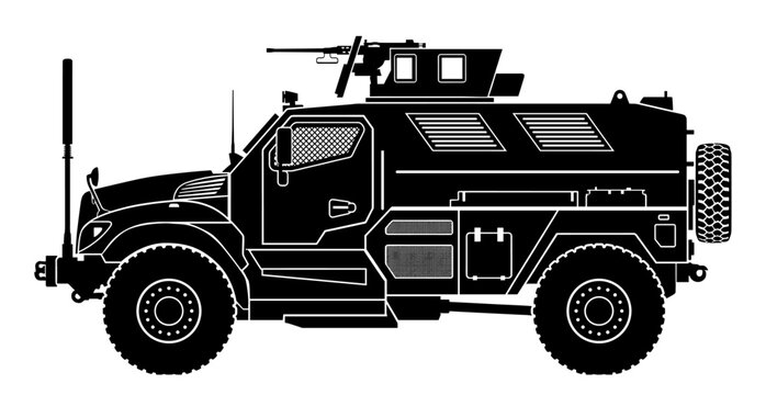 Military armored vehicle silhouette with machine gun