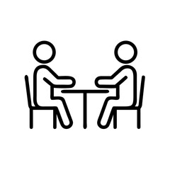 Fototapeta premium Two People Seated at Small Table Icon — Business Discussion and Team Meeting Symbol