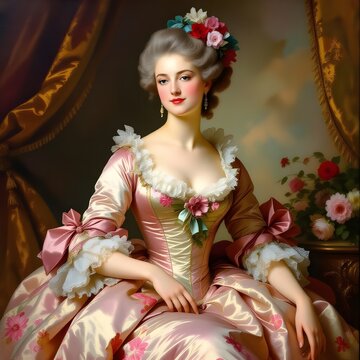 rococo noblewoman in silk dress portrait