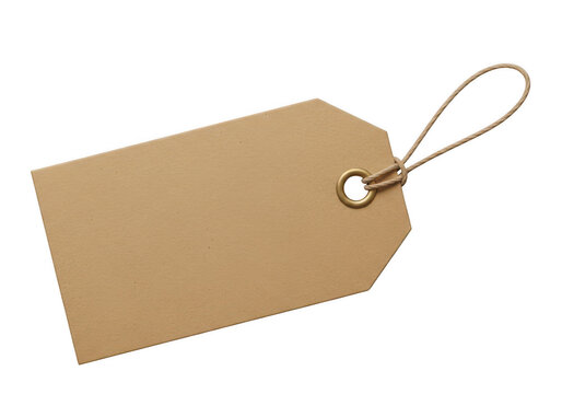 A brown shipping label with a string attached, ready for use on packages. isolated on transparent background