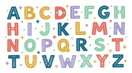 Decorative kids alphabet collection in hand drawn style