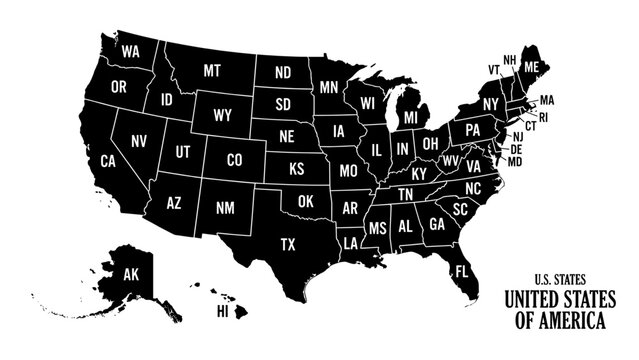 United States map with state abbreviations