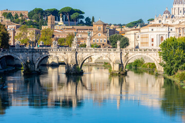 St. Angel bridge (Ponte Sant'Angelo) over Tiber river in Rome, Italy