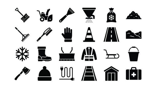 Black Winter Safety Icons Set on White Background