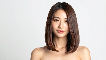 明るい笑顔のミディアムボブ日本人女性｜艶髪が美しい美容室・ヘアサロン向けイメージ