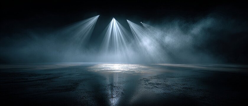 Dramatic stage lighting with fog effect in dark theater setting
