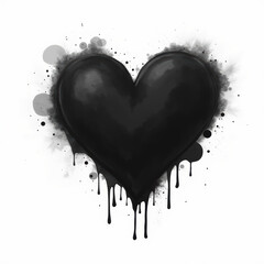 Black heart dripping paint grunge style abstract art emotional dark watercolor splatter isolated white background