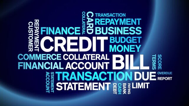 Credit Bill animated word cloud-text design animation tag kinetic typography seamless loop.