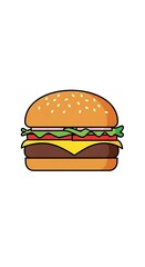 Cartoon hamburger with lettuce and cheese.