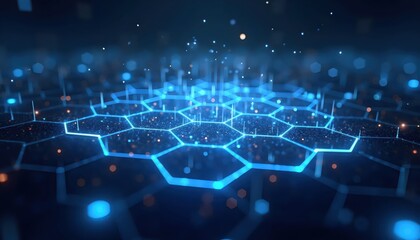 Obraz premium Holographic Hexagon Blocks Forming Futuristic Digital Landscape