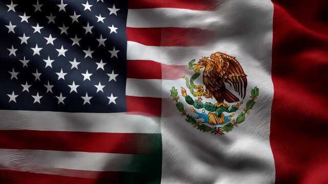 us american flag and mexican flag waving together. relations between usa and mexico