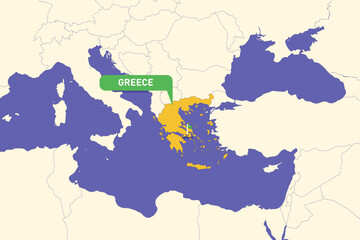 Obraz premium Illustration of Greece location map in Southern Europe with highlighted national borders and capital city Athens