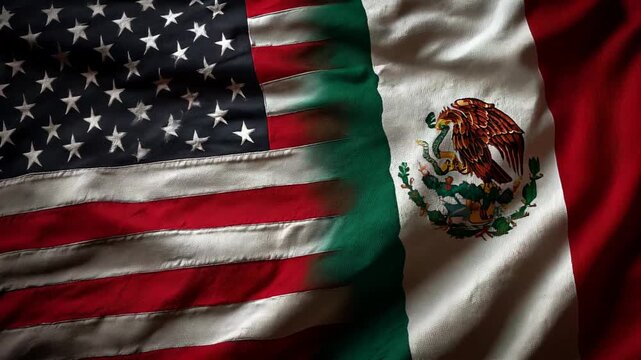 us american flag and mexican flag waving together. relations between usa and mexico
