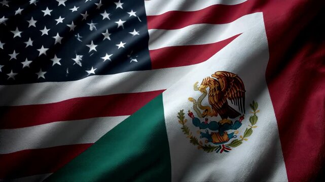 us american flag and mexican flag waving together. relations between usa and mexico