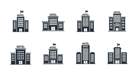 Hotel Buildings Icons Set Vector Illustration.
