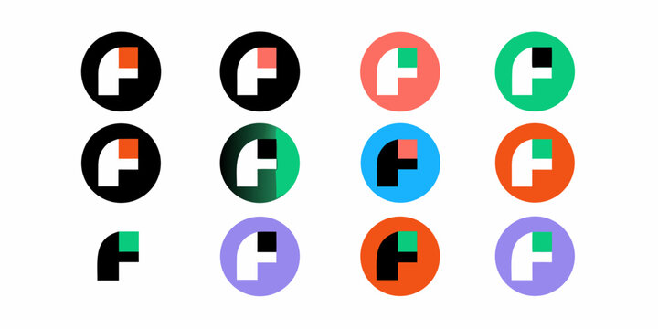 Colorful variations of the letter f contained within circular shapes