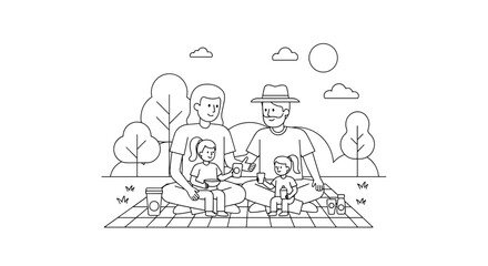 Fototapeta premium Family enjoying picnic together in park on sunny day 