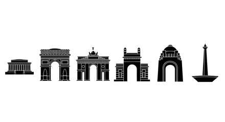 Fototapeta premium Monument Silhouettes Against White Background.