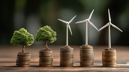 Hand presenting some renewable energy sources in a green landscape