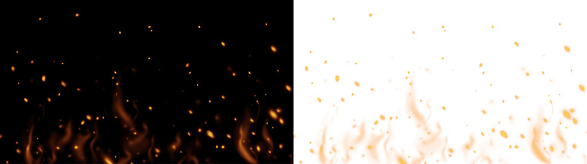 Abstract burning fire with glowing particles and orange flames on checkered background. Decorative element for war or campfire scenes. © Pro_Light