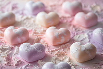 Obraz premium Dreamy Pastel Hearts Background in Soft Pink and Lavender Haze