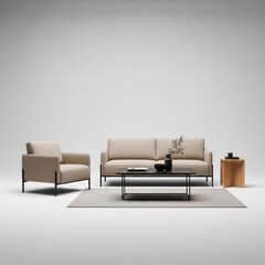 Minimalist living room set with neutral color palette