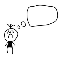 Obraz premium Sad stick figure kid with empty thought bubble, hand drawn doodle illustration