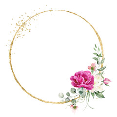 Flower watercolor frame for wedding, birthday, card, background, invitation, wallpaper, sticker, decoration etc.
