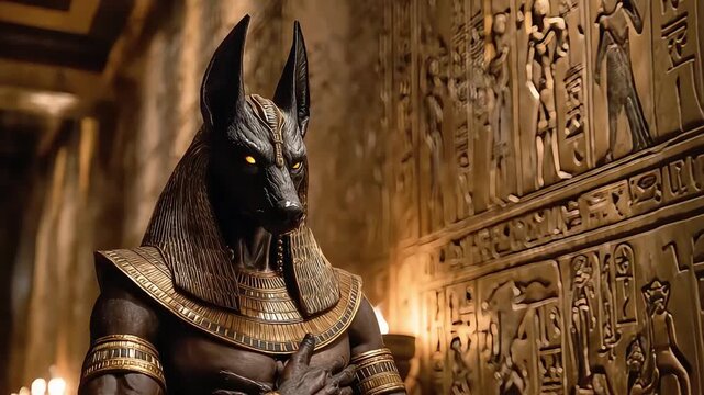 A majestic statue of Anubis evokes mystery and reverence, perfect for cultural and historical storytelling.