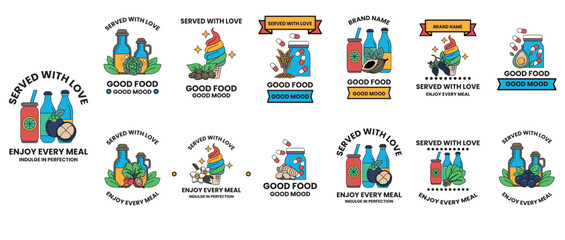 Fototapeta premium A collection of food and drink logos, including a bottle of beer